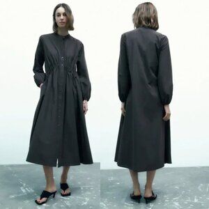 Zara- Drawstring Bungee Waist Longsleeve Midi Dress- NWT - S
